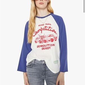 MOTHER Navy and White Graphic Tee